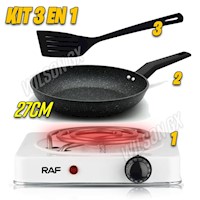 Kit Cocina Eléctrica 1 Hornilla + Sarten 27cm antiadherente y espatula